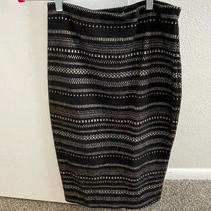 Gold and black embellished pencil skirt